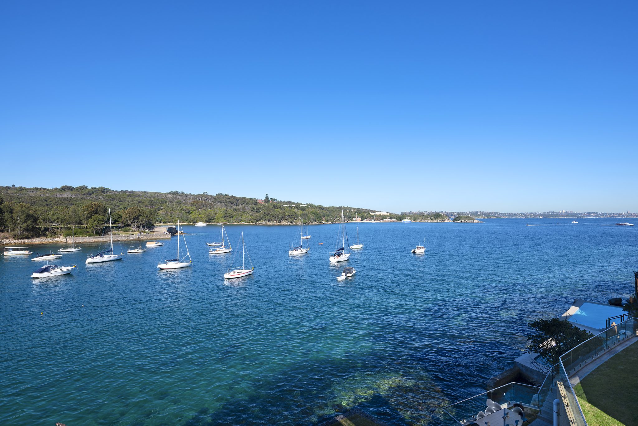 Sydney harbour bay with moored yachts